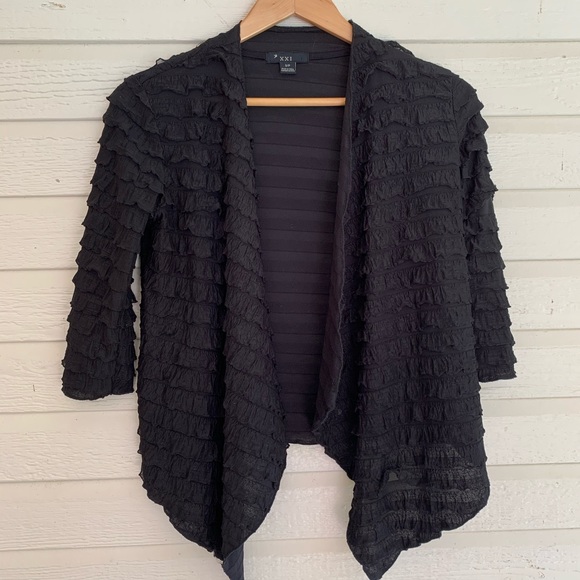 Black ruffle cardigan jacket - Picture 1 of 4